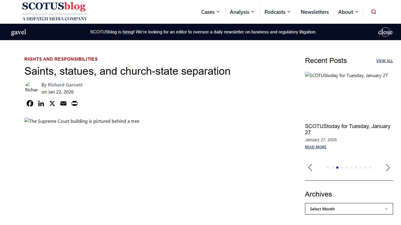 Saints, statues, and church-state separation - SCOTUSblog