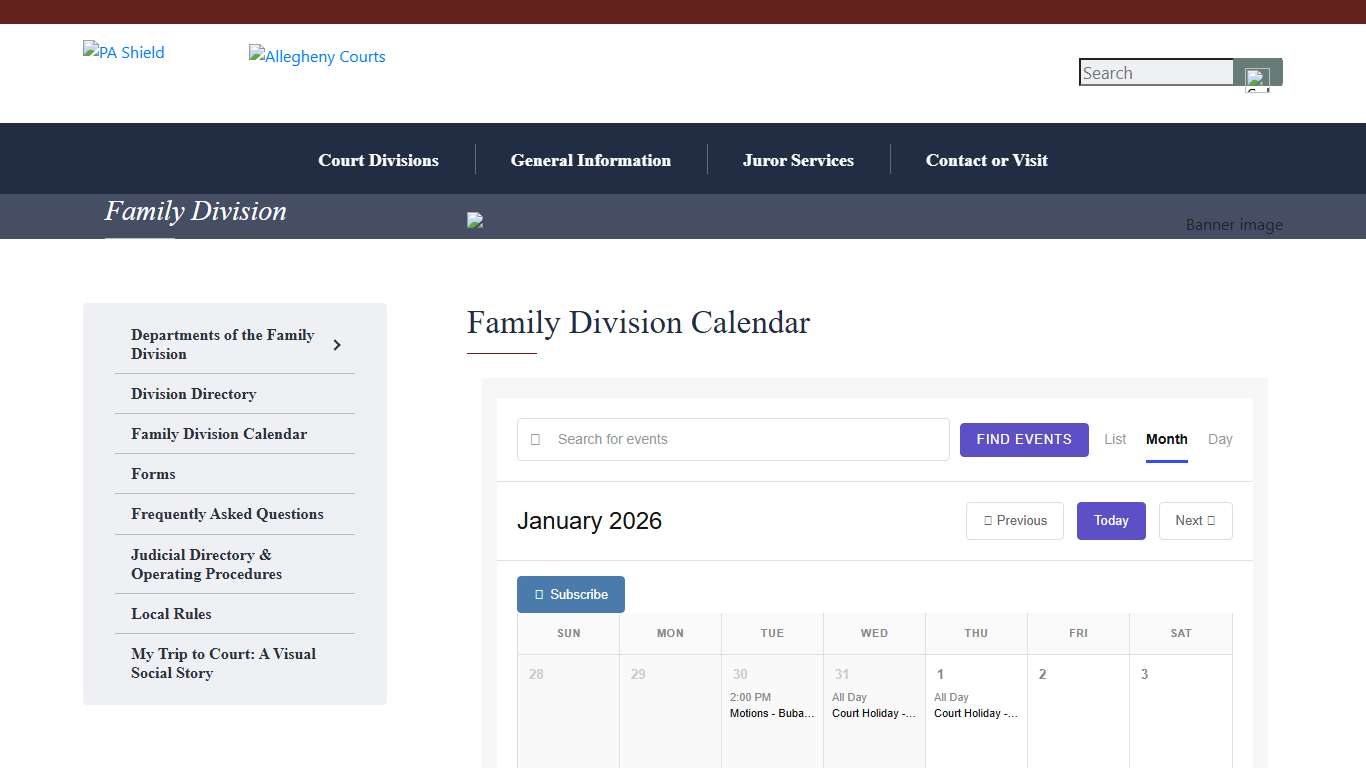 Family Division Calendar